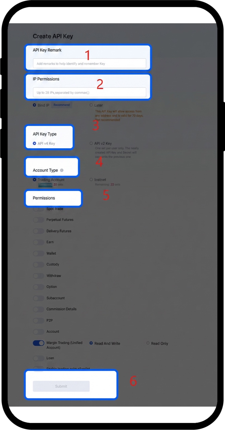 Gate API key creation form with the API v4 key type selected