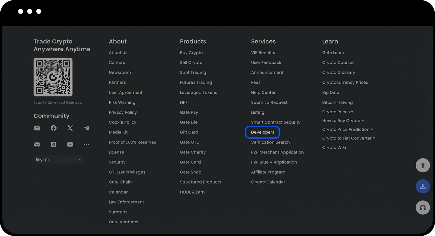Gate API management list showing the created key